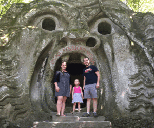 Parents and daughter in Monster Park Bomarzo Italy