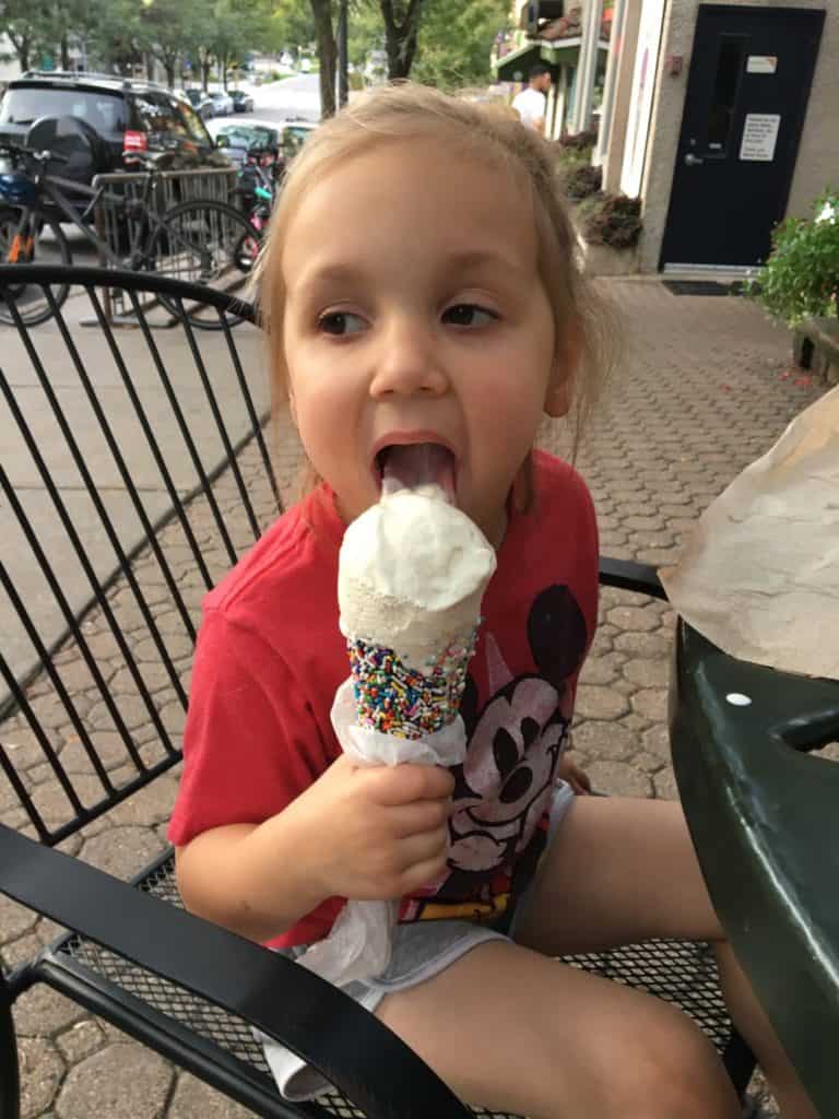 A young girl enjoys an ice cream cone at Sebastian Joe's in Minneapolis.