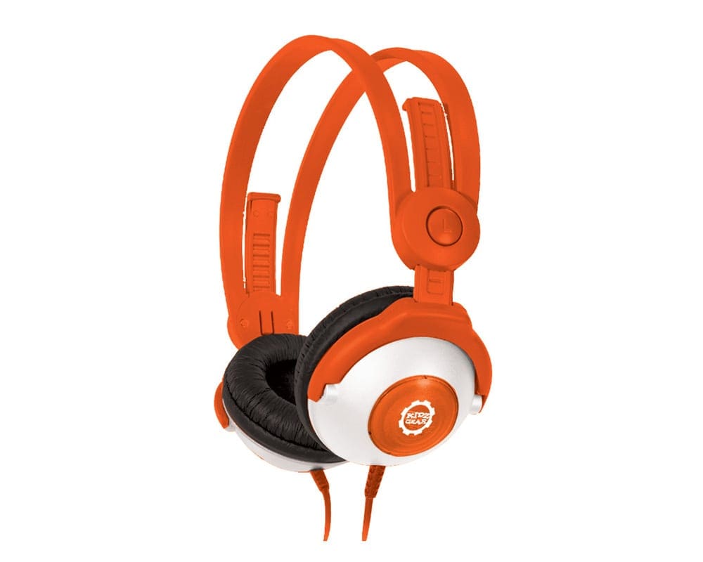 A product shot of Kidz Gear Wired Headphones in orange, one of the best travel headphones for kids.