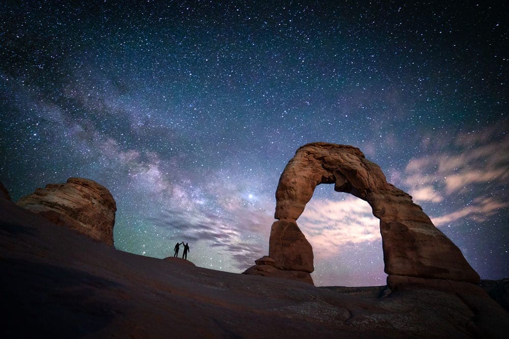Landscape in Arches National Park, featuring the large iconic arch.