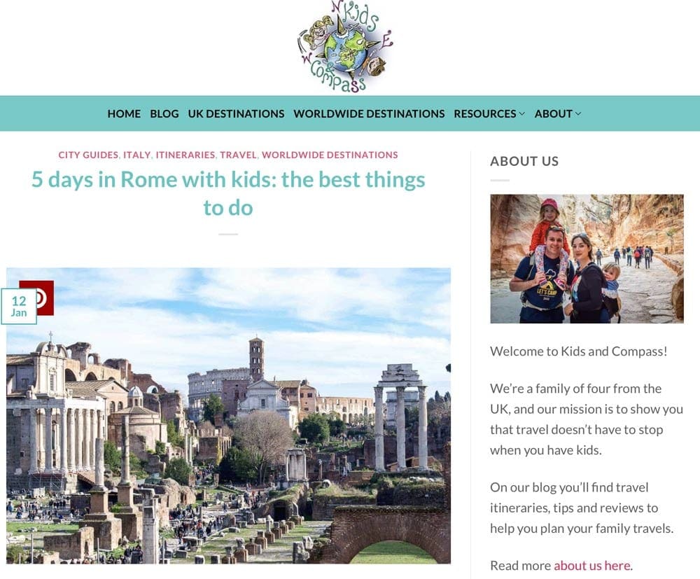 Screen grab of Kids & Compass website