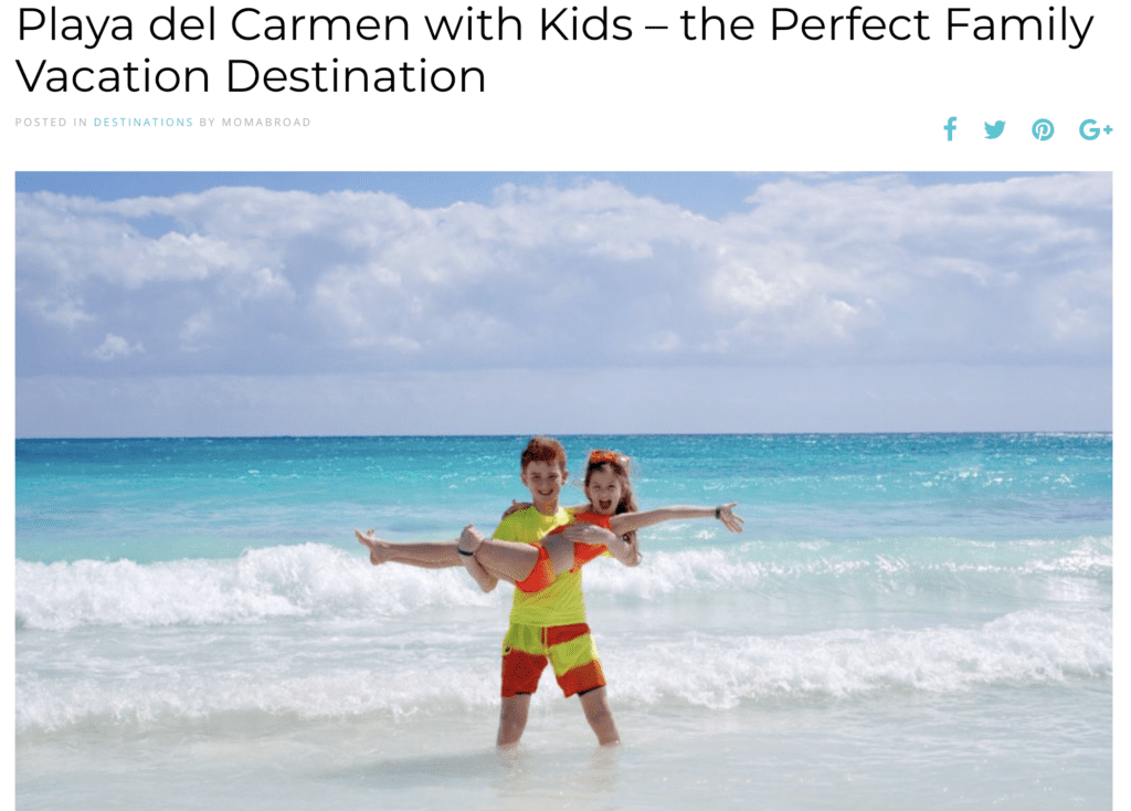 A screen grab from the blog post by Mom Abroad featuring things to do in Playa del Carmen with kids.