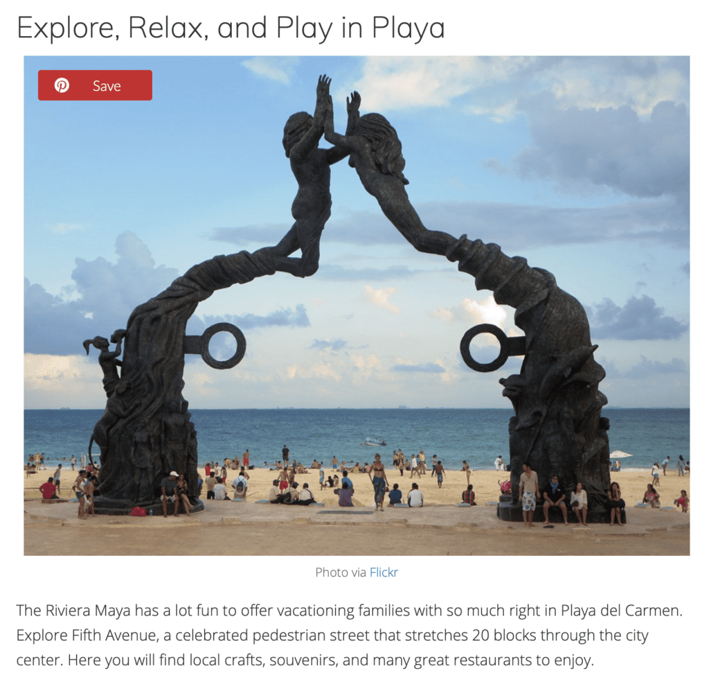 A screengrab from a blog by Expat Experiment, featuring things to do in Playa del Carmen with kids.