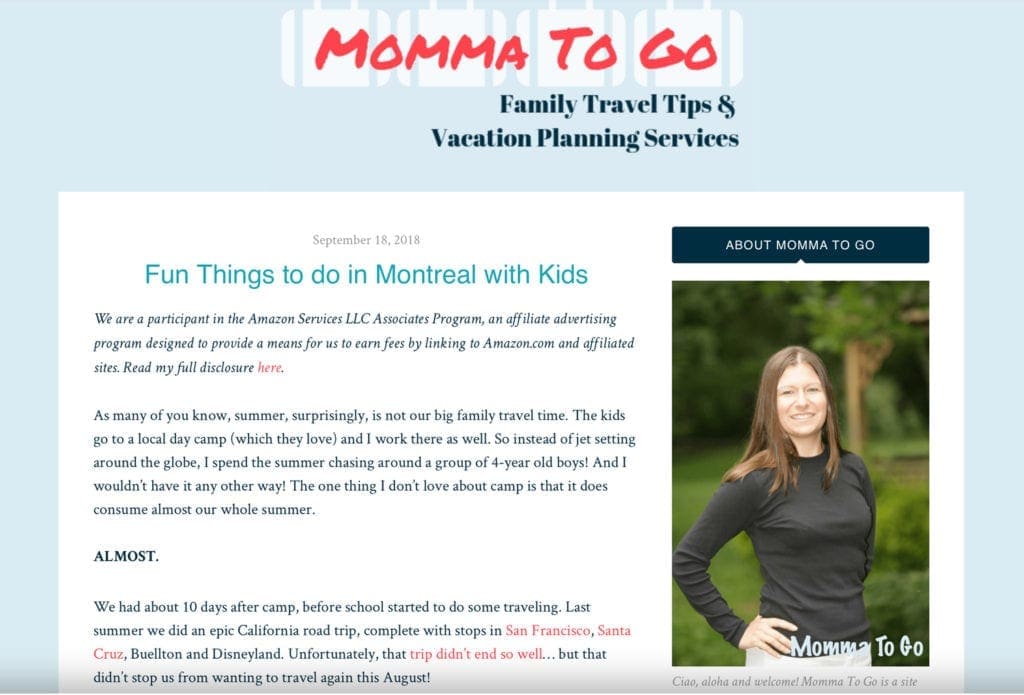 A screenshot of the blog Momma To Go.