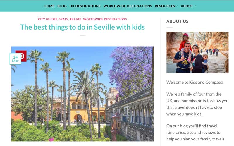 A screengrab from Kids and Compass blog on the best things to do in Seville with kids