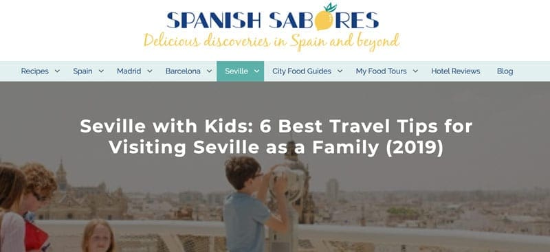 A screengrab of Spanish Sabores blog post on Seville with Kids