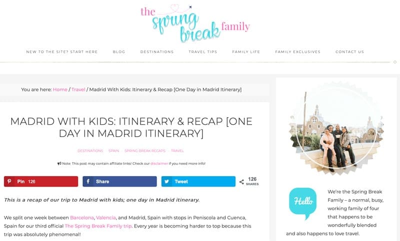 Website snapshot-The Spring Break Family