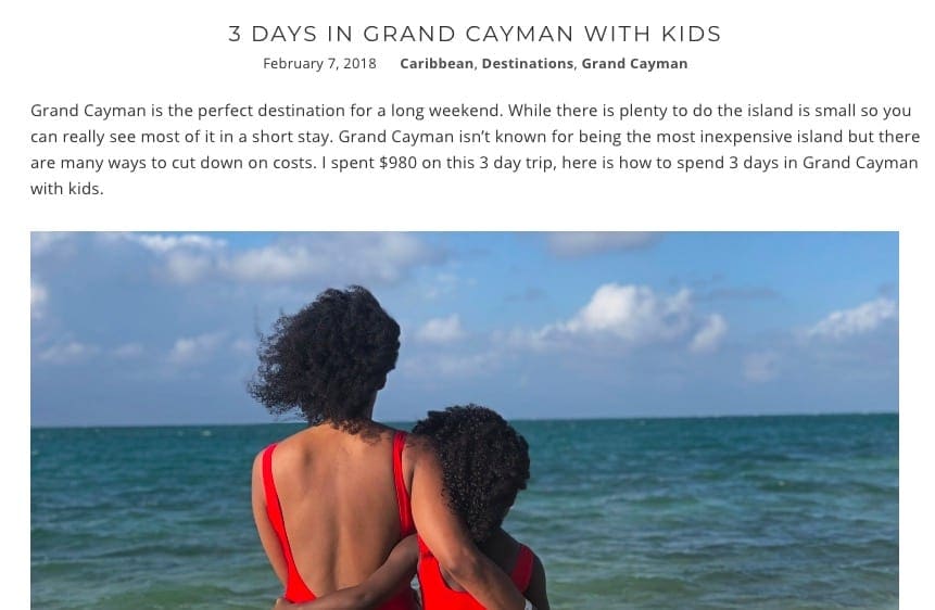 Screengrab from The Traveling Child, featuring a blog on 3 days in Grand Cayman with kids mother daughter red, one of the best blogs for the Caymen Islands With Kids.