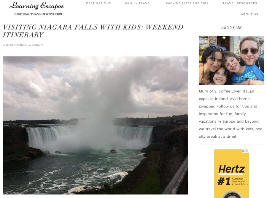 Learning Escape's Itinerary for visiting Niagara Falls with kids, which is also one of best itineraries Niagara Falls kids. 