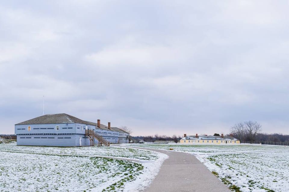Fort George stands proudly in light snowfall.