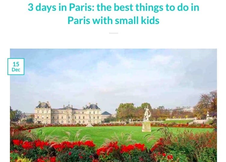 Screengrab from Kids and Compass's article on Paris with small kids.
