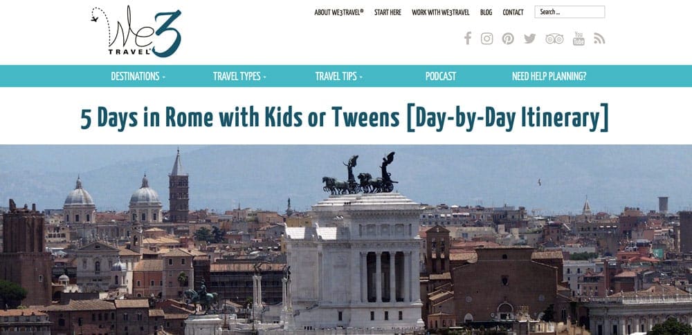 Screen grab of We 3 Travel website-best kid-friendly Rome itineraries 