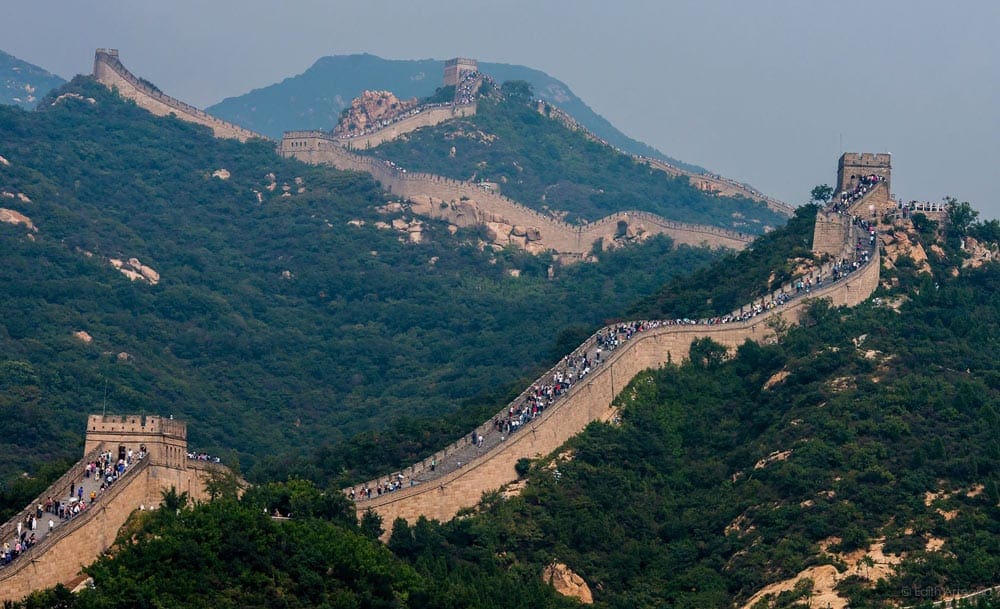 An expansive view of the Great Wall of China, one of the stops on our virtual vacation to China.