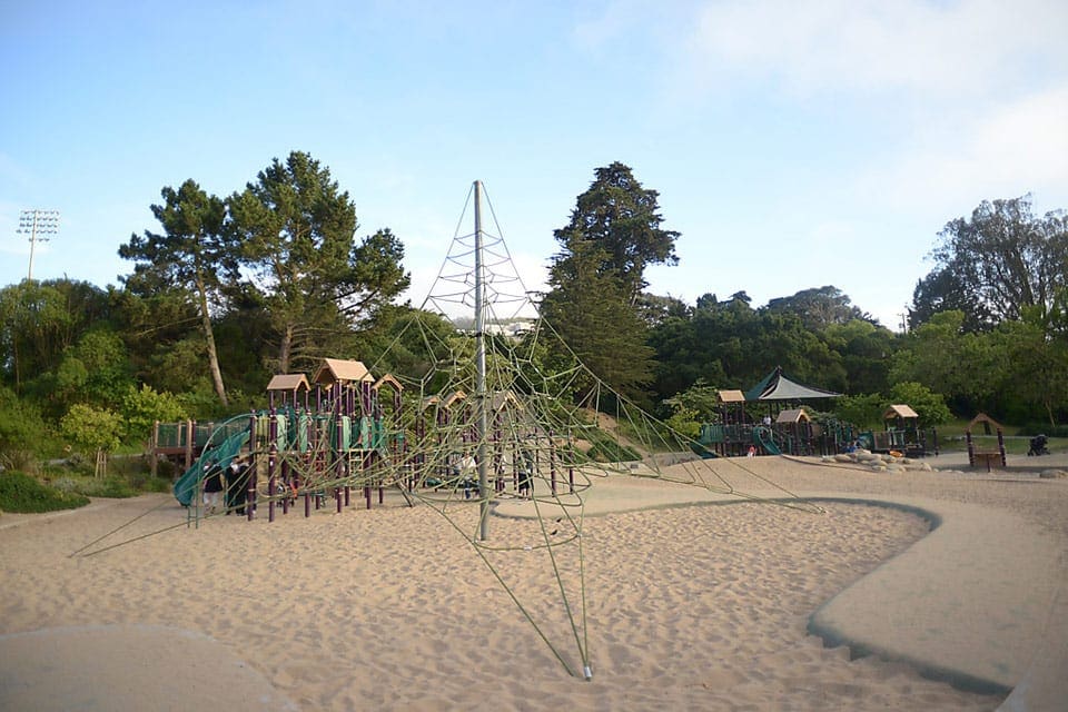 The huge play structure at Koret Playground.