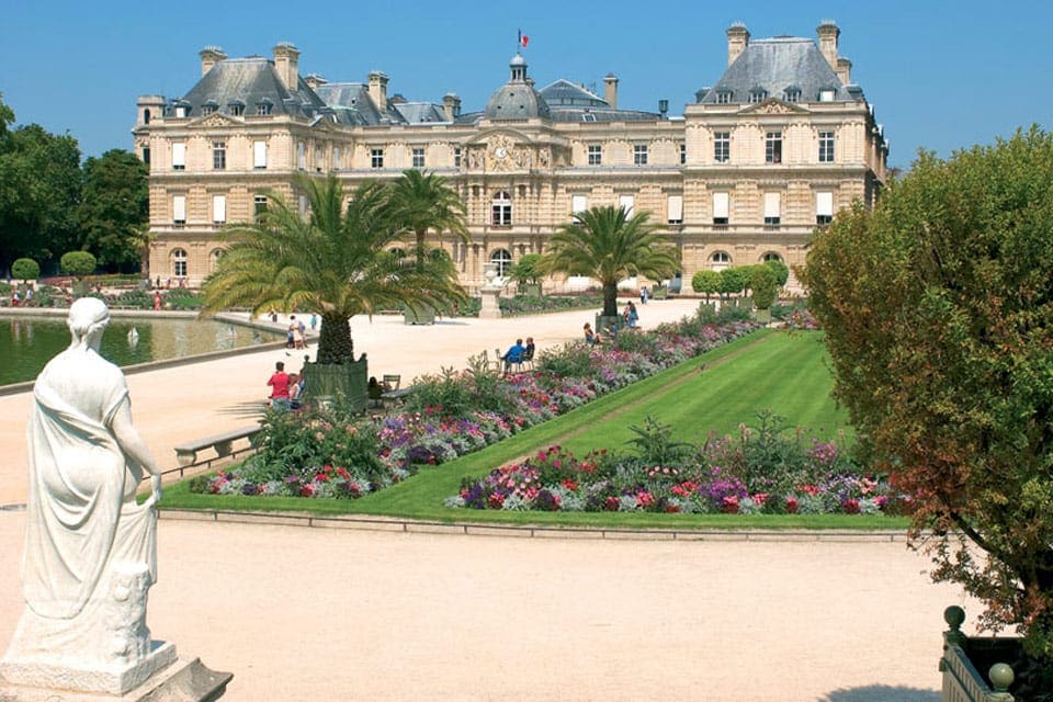 The entrance to the large estate on the grounds of the Luxembourg Gardens.