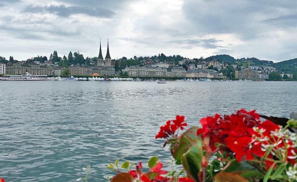 Landscape Lucerne Switzerland, looking across the river to the Lucern city scape.