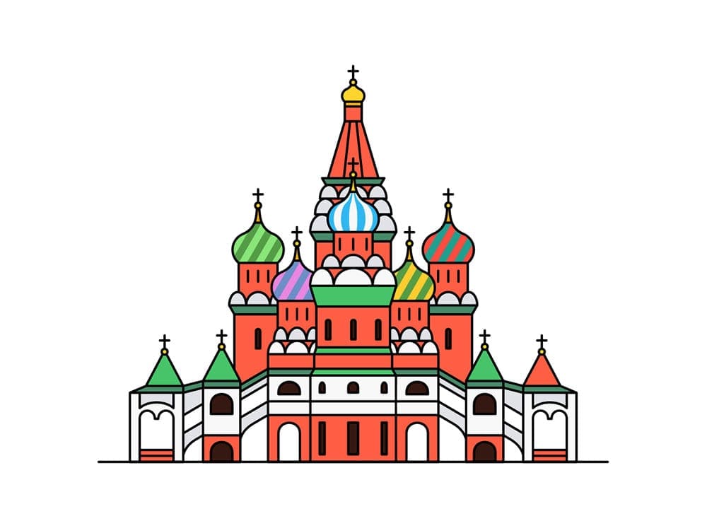 A simple drawing of the the Cathedral of St. Basil, featuring simple lines and colors. Creating crafts together is a great way to enjoy our virtual travels to monuments around the world.