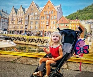 toddler in a stroller in Norway