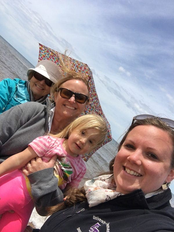 3 women and little girl taking selfie on Prince Edward island