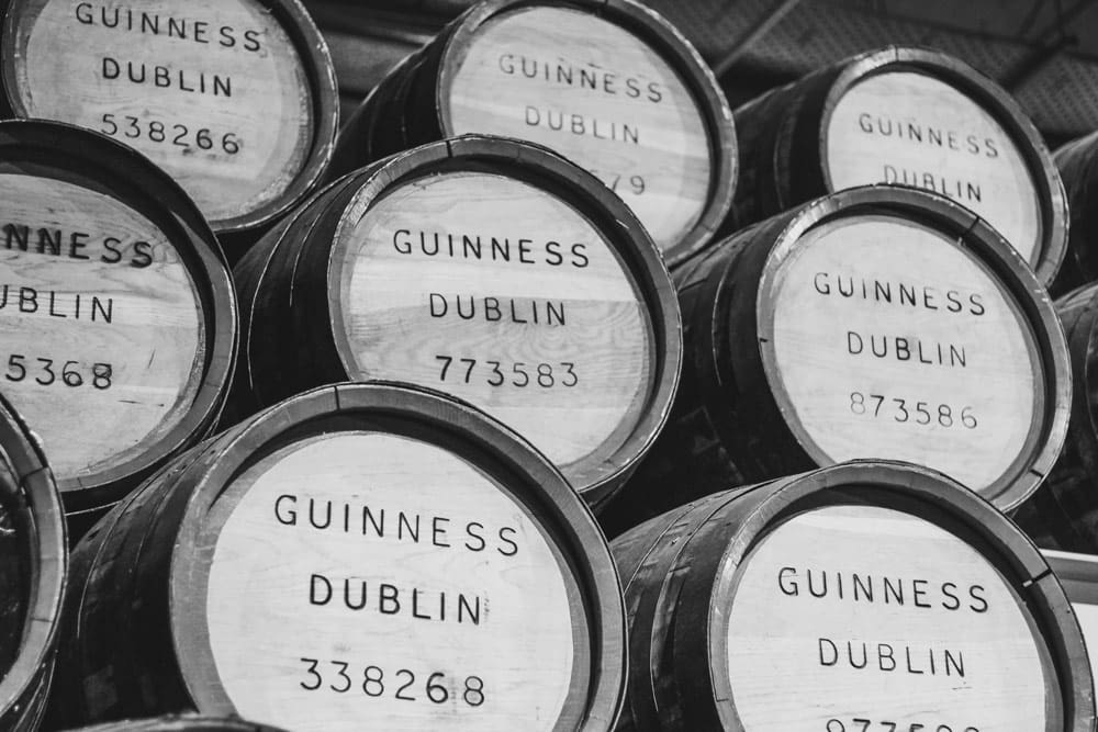 Several barrels of Guinness are stacked in a warehouse in Ireland. Cooking pub style is a delcious way to end your virtual vacation to Ireland.