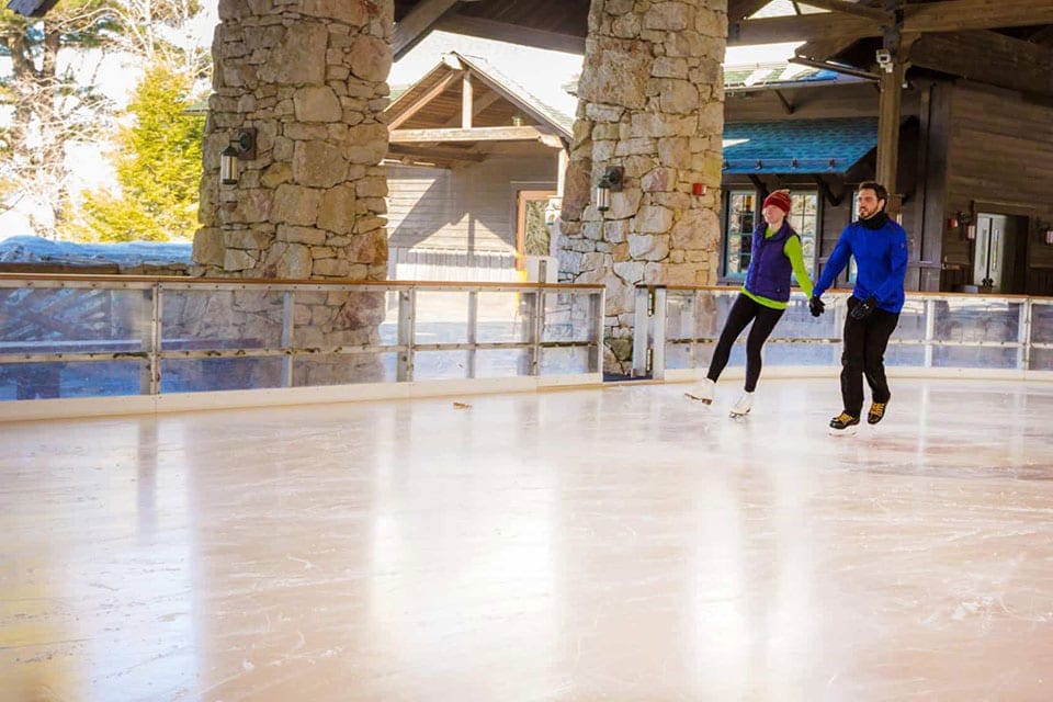 Man and women ice skating at the Mohonk Mountain House