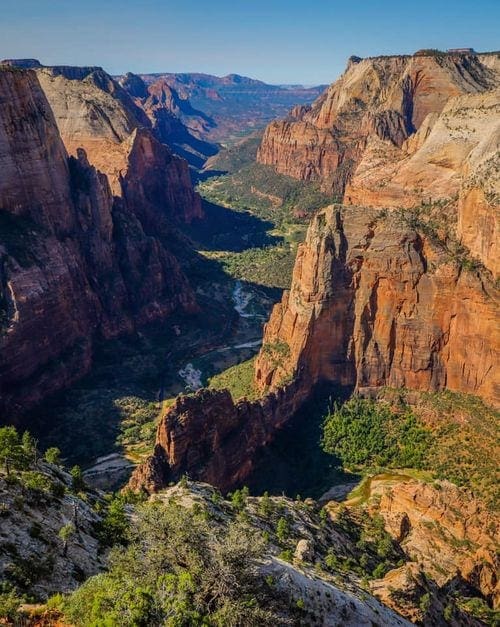 A view of a large canyon in Zion National Park, one of the best weekend getaways from Las Vegas for families! 