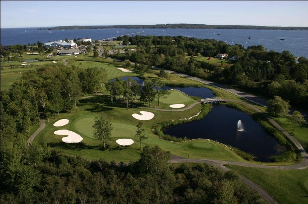 An aeriel view of the golf course at the Samoset Resort.