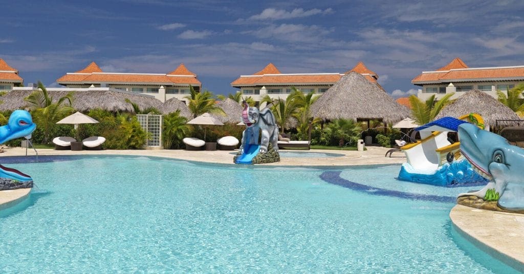A view of the pool and cabanas at Paradisus Palma Real.