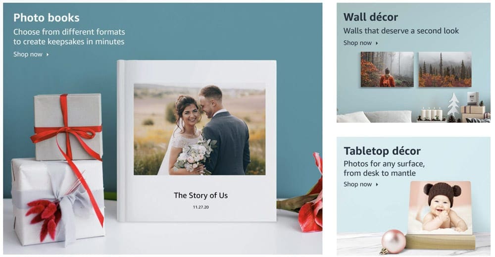 Various photo album options offered by Amazon Prints.
