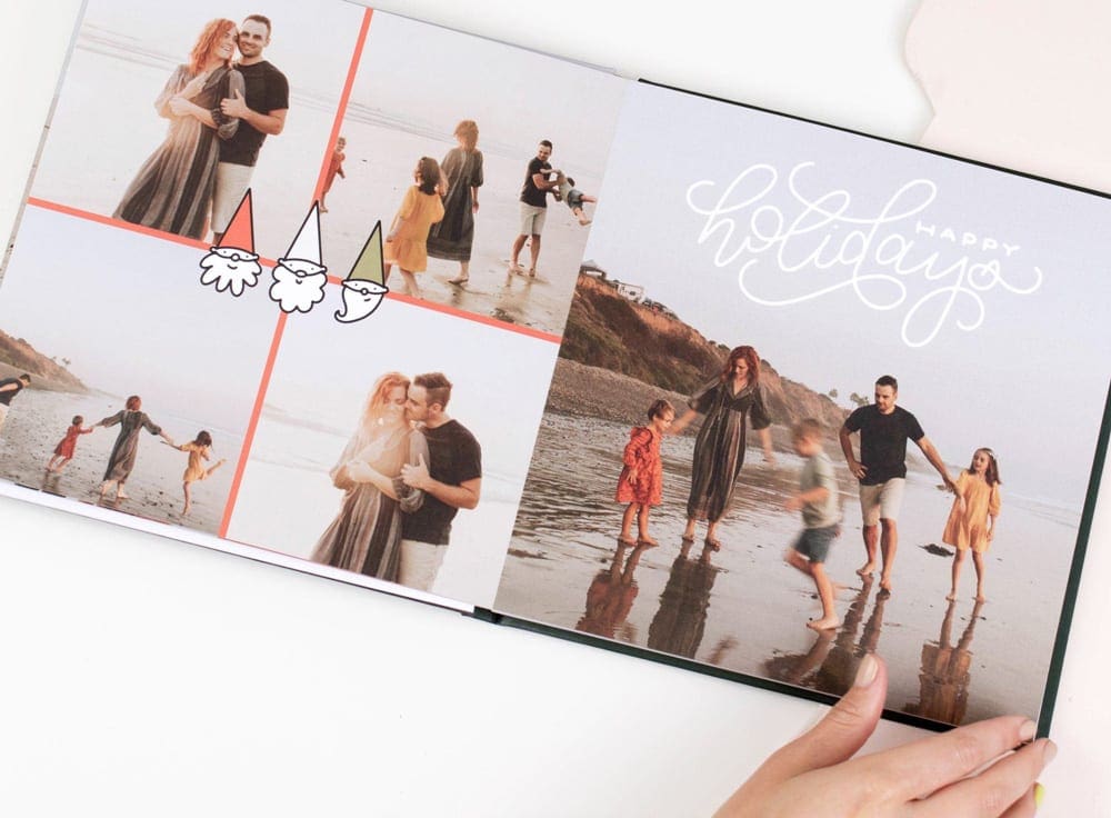 Inside a holiday-themed family photo album offered by Mixbook.