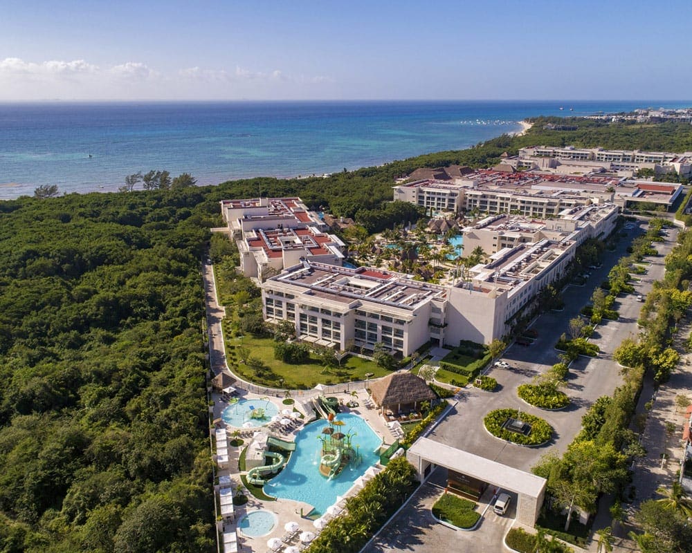 An aerial view of Paradisus Playa del Carmen, one of the best all-inclusive resorts Playa del Carmen 
for families.