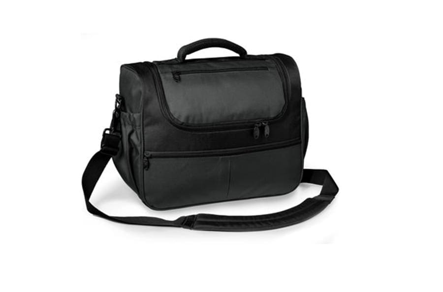A product shot of a black Rick Steves Flight Bag.