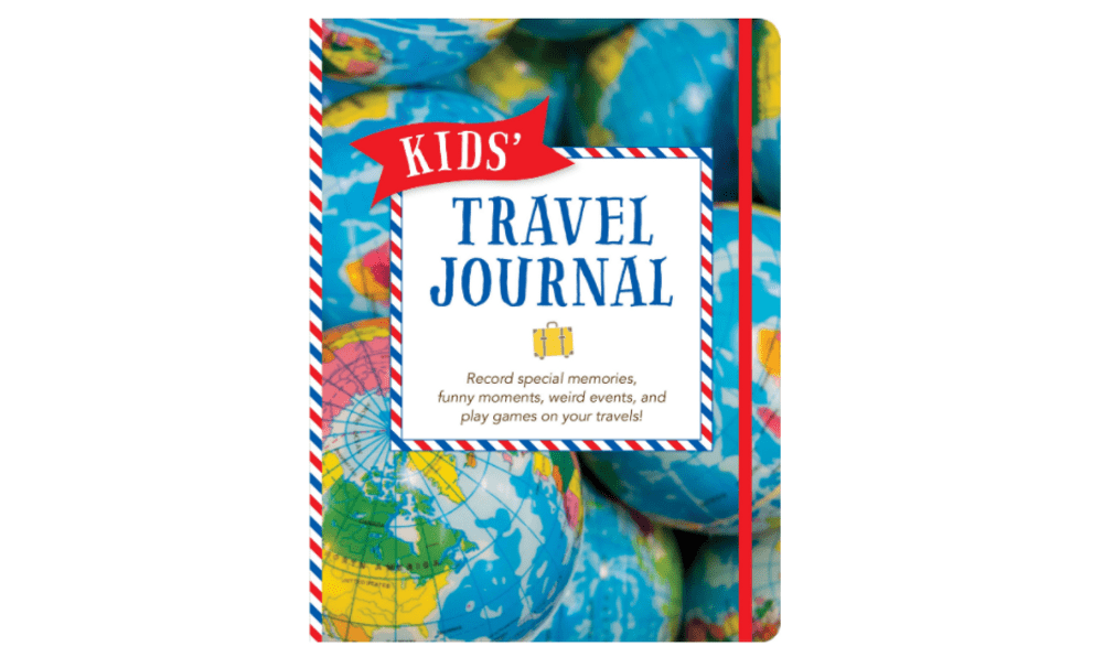 A product shot of a kids' Travel Journal, one of the best family travel gifts of the year.