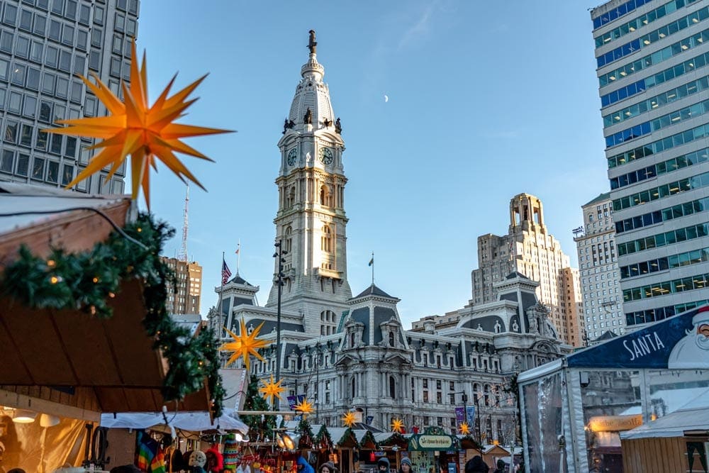 A lovely Christmas market in Philadelphia's city center, one of the best things to do in Philadelphia with kids this winter.