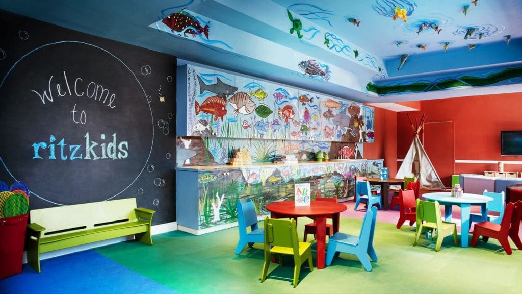 Inside the Kids Club at The Ritz-Carlton Key Biscayne, featuring a brightly colored room with fun toys.