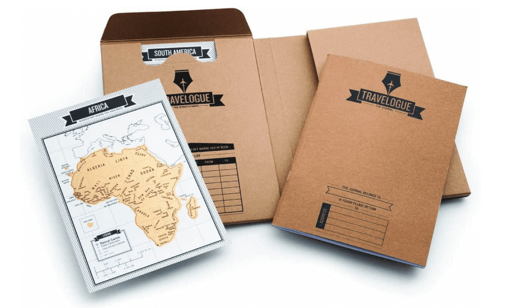 A product image of the Travelogue scratch-off travel journal.