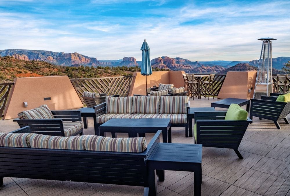 View from the Sedona Courtyard by Marriott Hotel looking at the red rocks, one of the best hotels in Sedona for kids.