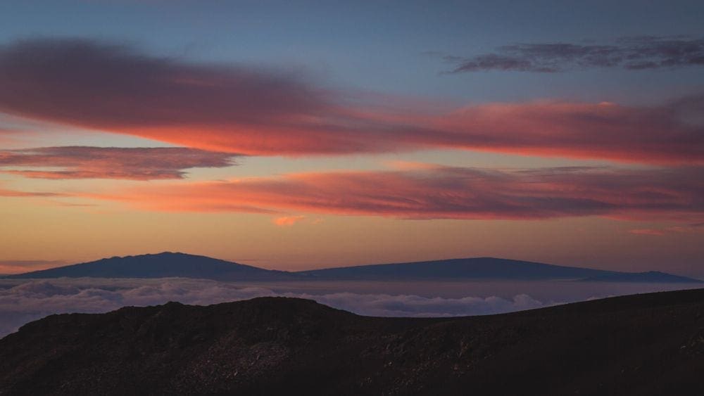 A sunset over the mountains at Haleakala National Park.