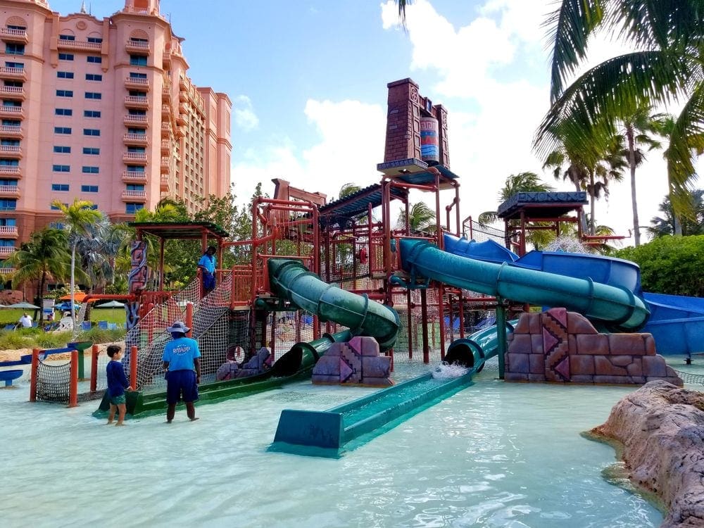 Water slides and equipment at Atlantis Bahamas, one of the best hotels in the Caribbean with a water park for families.