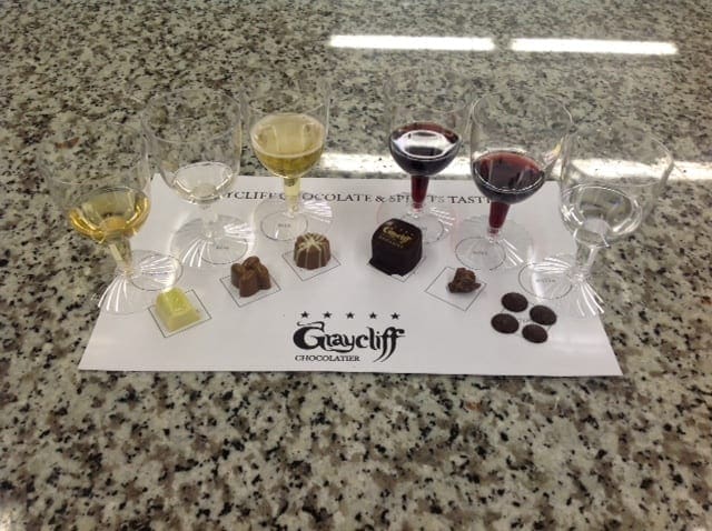 A wine and chocolate pairing place setting at the famous Graycliff Hotel in the Bahamas.