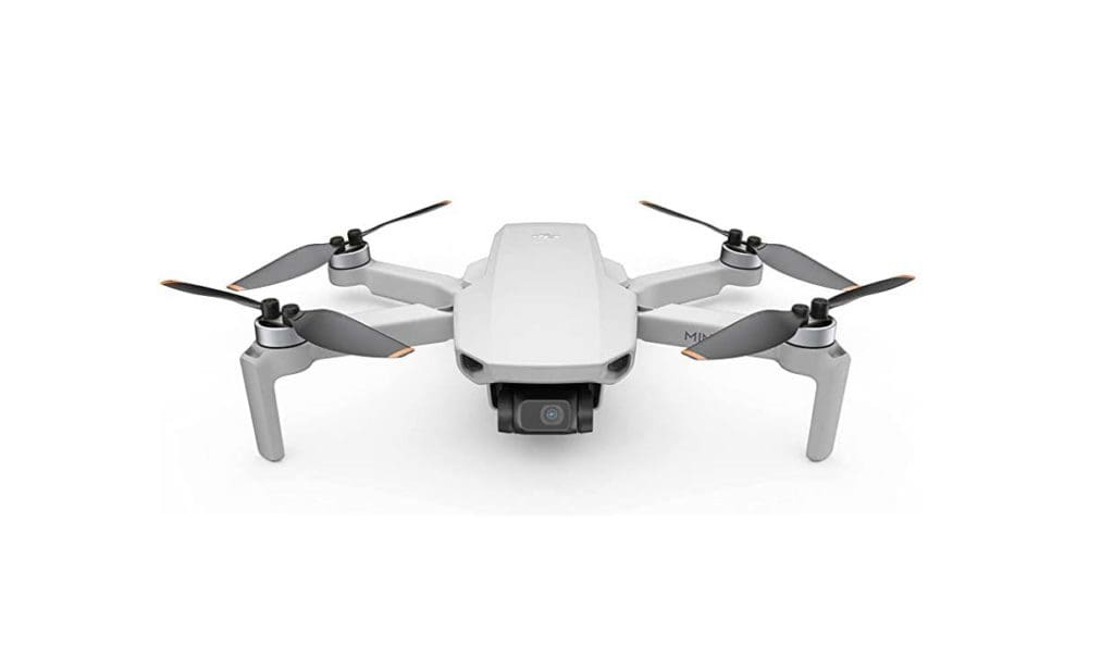 A product shot of a white drone.