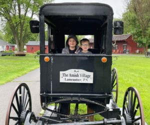 Kids kids in Amish carriage in Amish Village