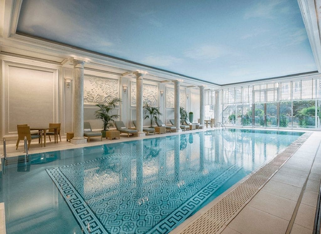 The beautiful indoor pool at the Shangri-La Paris.
