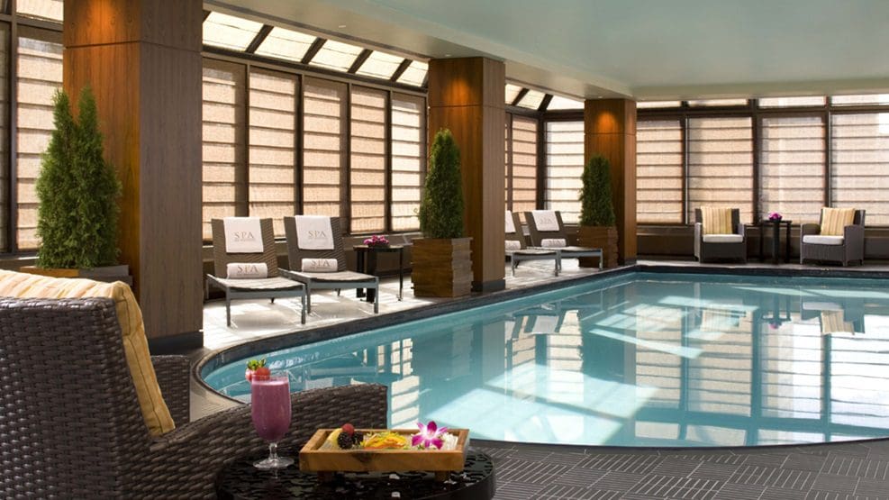 The indoor pool, located within the spa, at the The Peninsula New York.