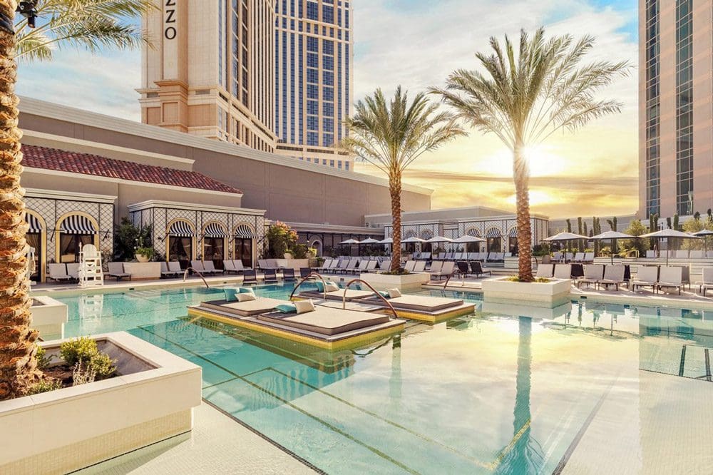 The outdoor pool and pool deck at the The Venetian Resort® on a sunny day.