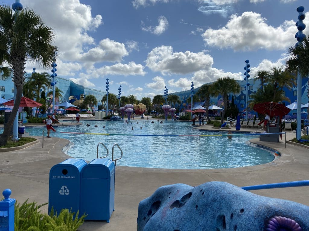 The large pool at Disney’s Art of Animation Resort, featuring plenty of places to splash, lounge, and swim.