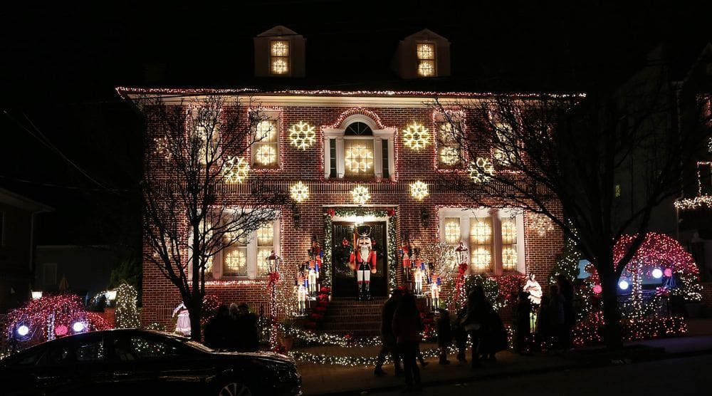 A view of the amazing Christmas light display on a house in Dyker Heights.