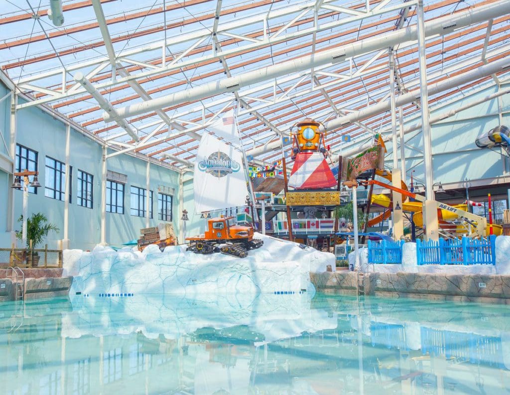 Inside the huge water park, featuring a variety of places to play and splash, at the Camelback Resort and Indoor Water Park.