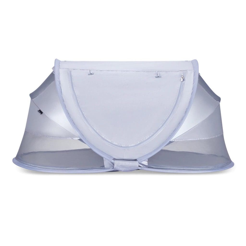 A product shot of a white Joovy Gloo Portable Toddler Tent.