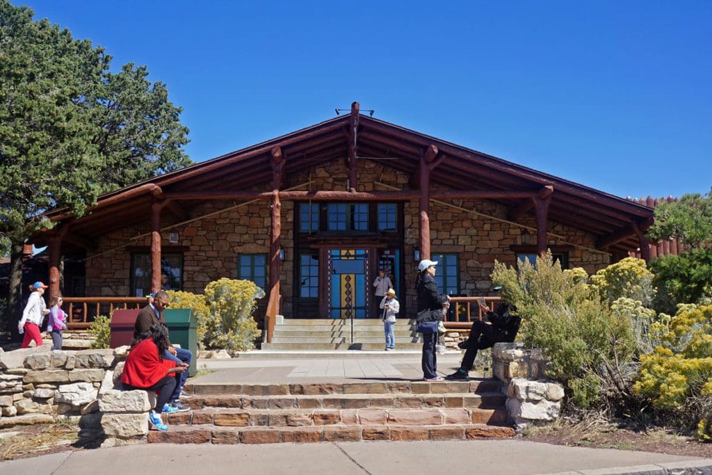 The entrance tot he Bright Angel Lodge, one of the best places to stay on this Sedona and Grand Canyon itinerary for families.
